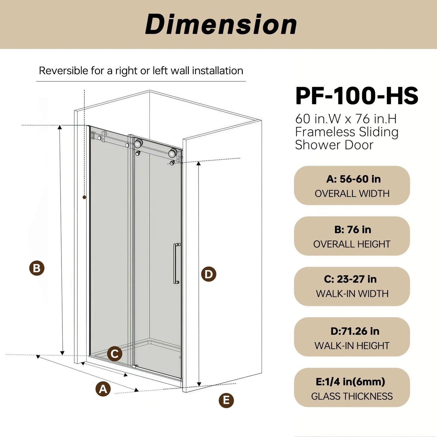 Frameless Single Sliding Shower Door, Square Tube Track by HouseOfZazla