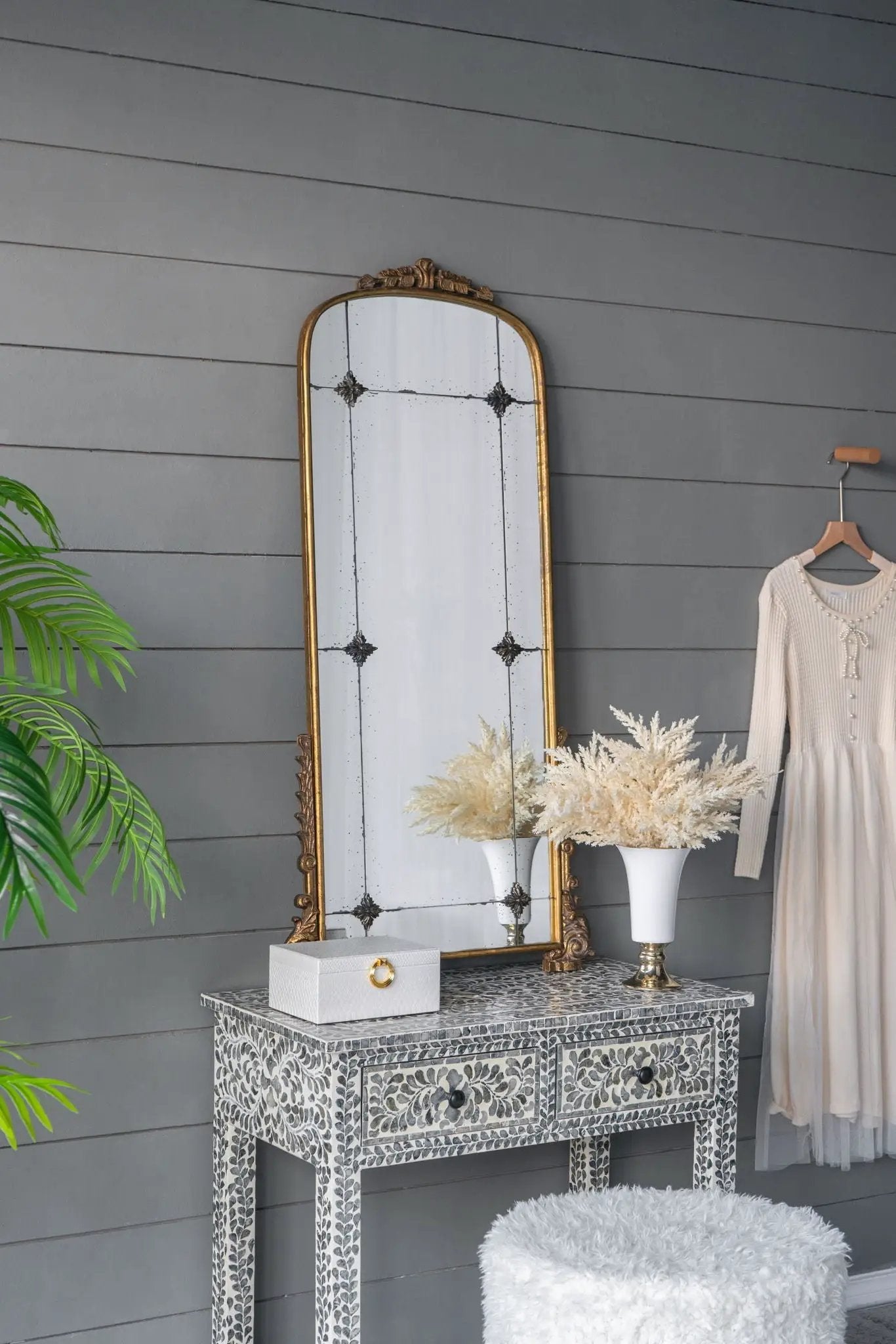 Antique Arched Mirror With Metal Frame, Full Length Mirror For Living Room Bathroom Entryway - Gold by HouseOfZazla