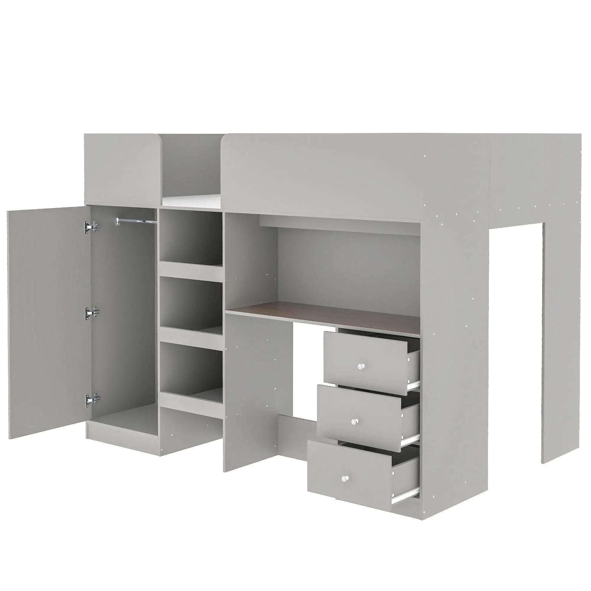 Loft Bed With Built In Wardrobe, Desk, Shelves, And Drawers