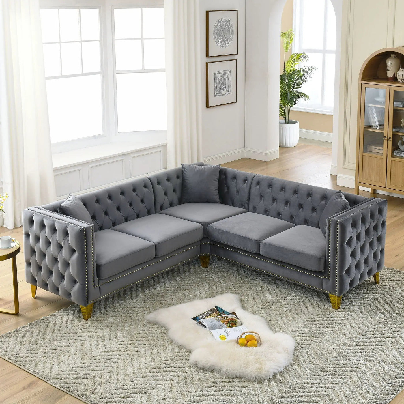 L-Shaped Corner Sofa, 5 Seater Sectional With Tufted Design by HouseOfZazla
