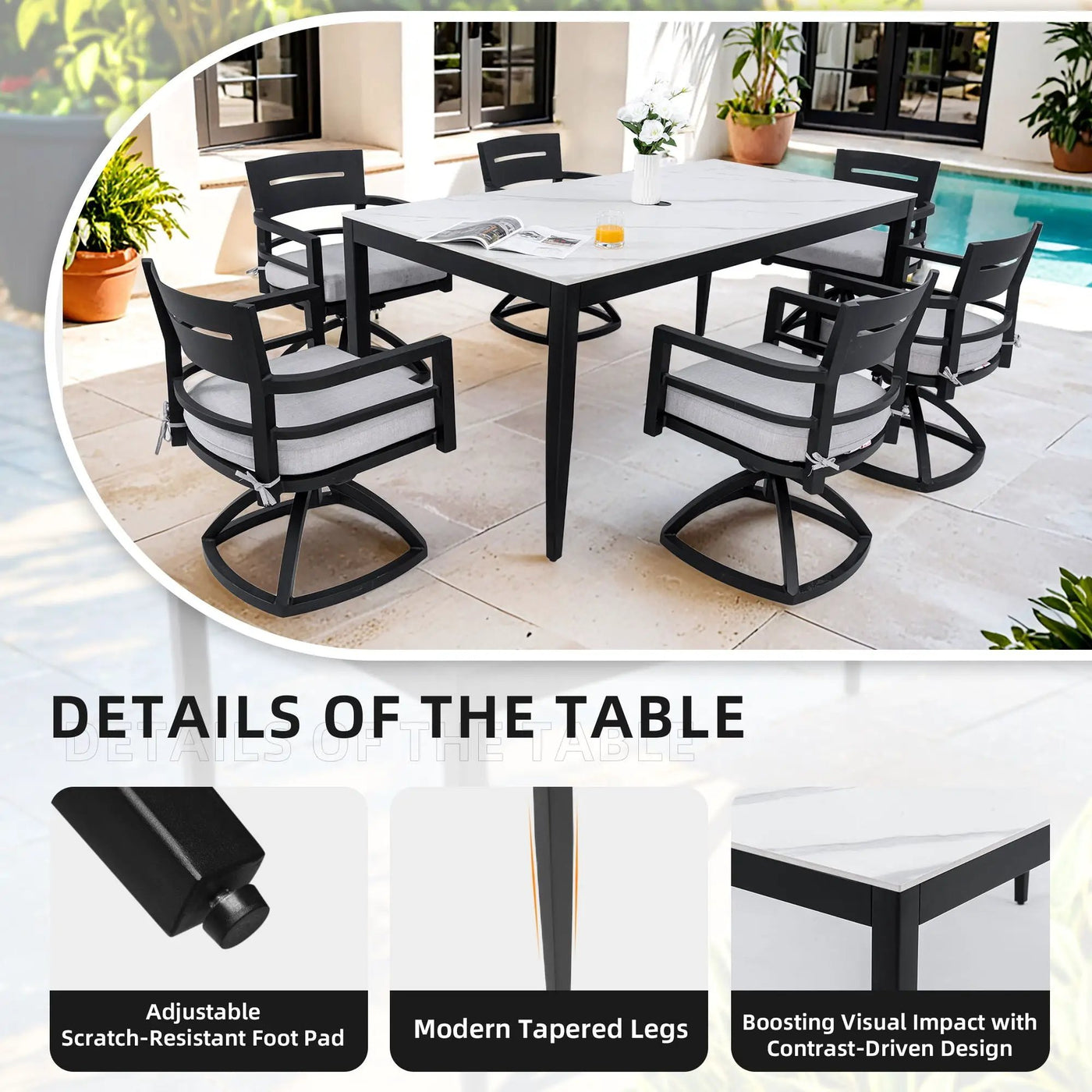 Modern Outdoor Patio Dining Set With Table And Chairs With Sunbrella Cushions by HouseOfZazla