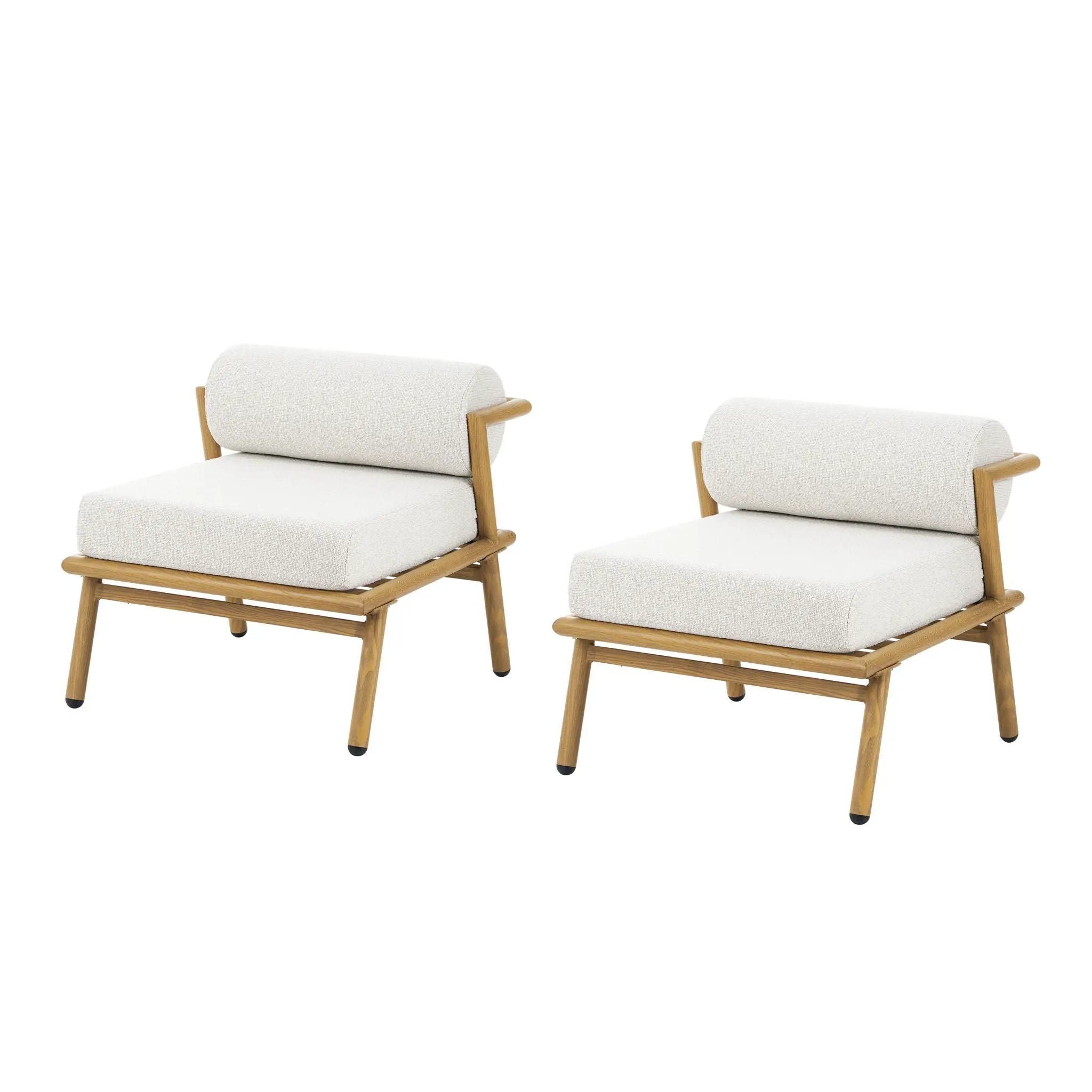 La Fiora Outdoor Patio Iron Club Chair (Set of 2) - Off White / Teak by HouseOfZazla