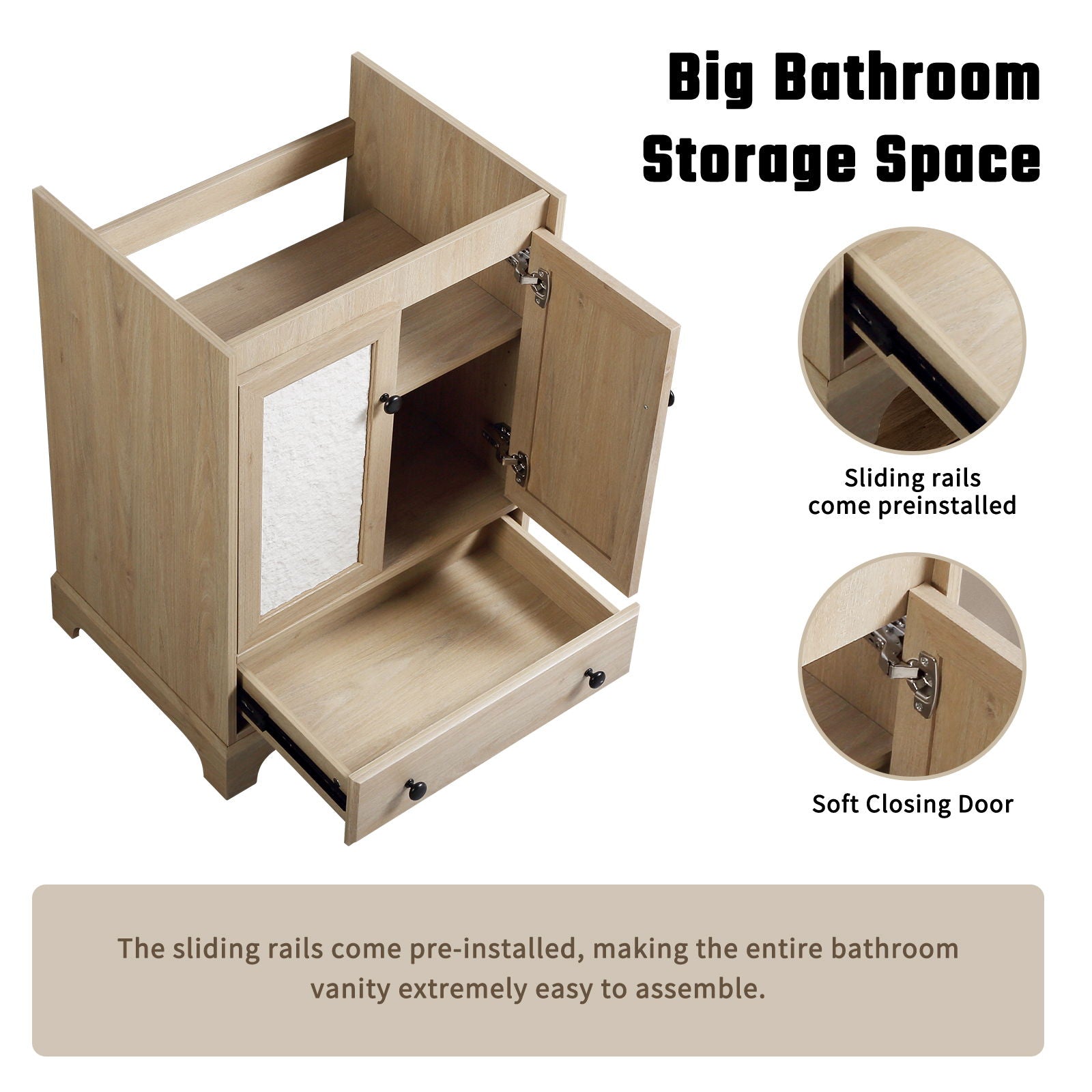 Bathroom Vanity With Basin, 1 Drawer Free Standing Storage - Brown by HouseOfZazla