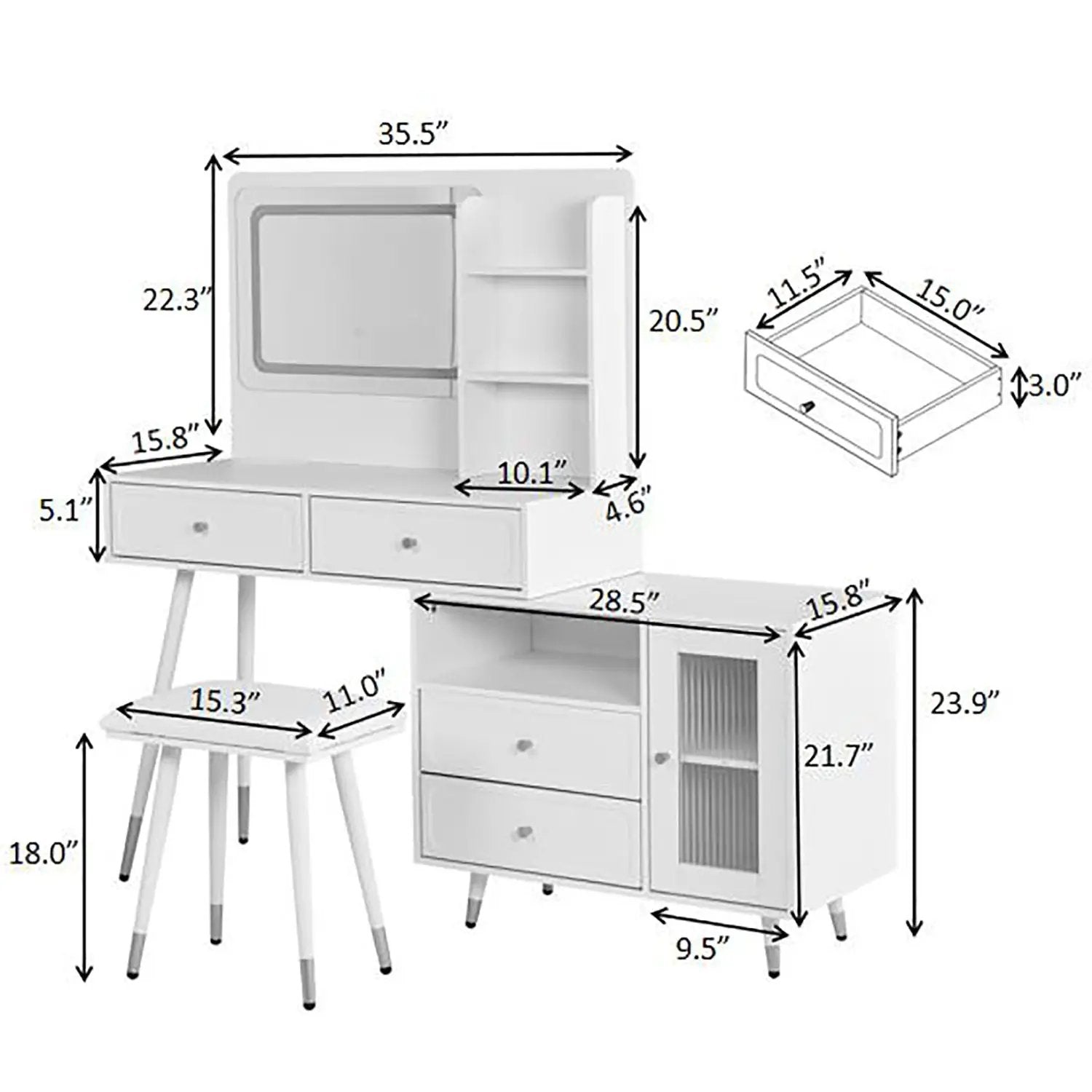 Modern Makeup Vanity Desk With Mirror And Lights Retractable Design Engineered Wood - Black by Unique Piece Furniture