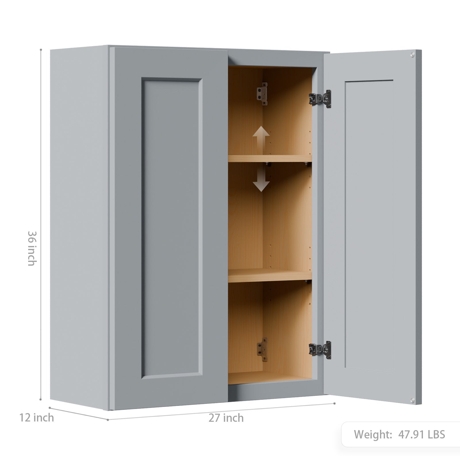 Gray Shaker Solid Wood Wall Cabinet with Soft-Close Doors by HouseOfZazla