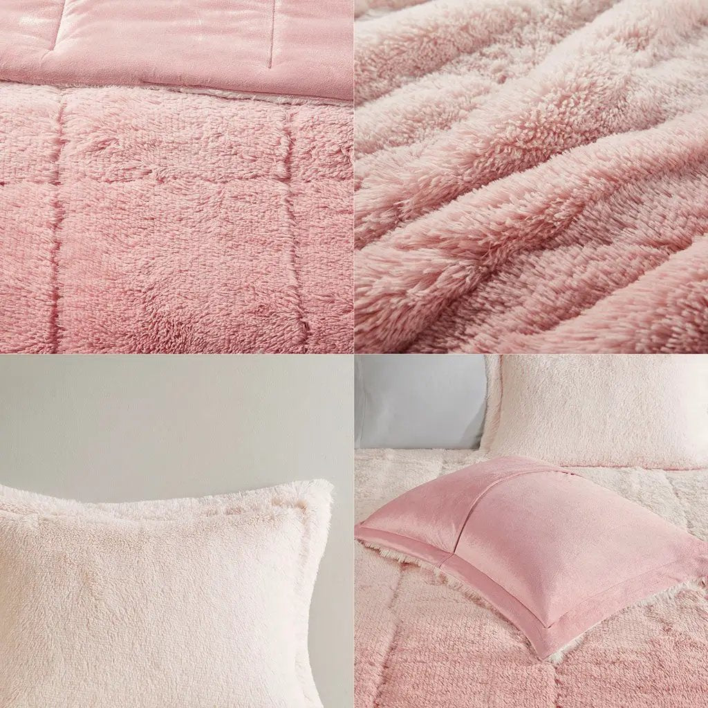 King/Cal King Ombre Shaggy Long Fur Comforter Mini Set by HouseOfZazla
