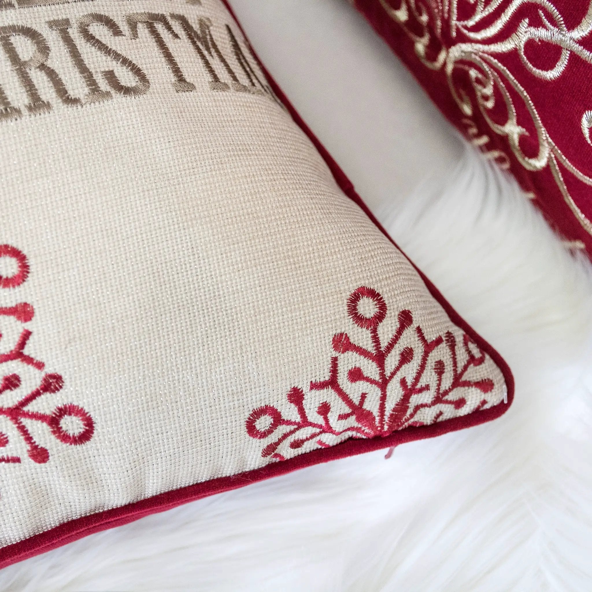 Merry Christmas Embroidered Poly Pillow by HouseOfZazla