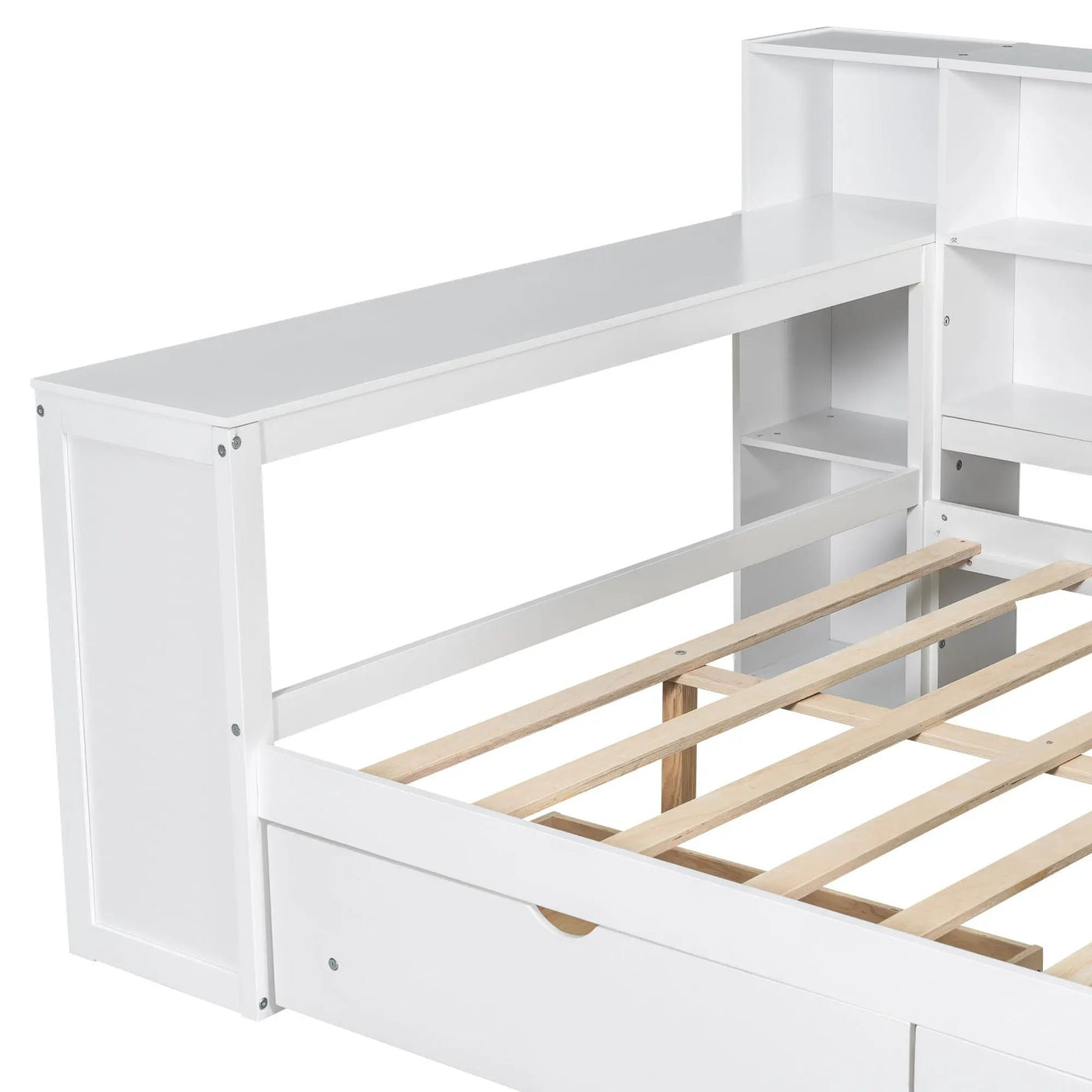 Platform Bed With Storage Shelves, Drawers, Charging Station, LED, Desk by HouseOfZazla