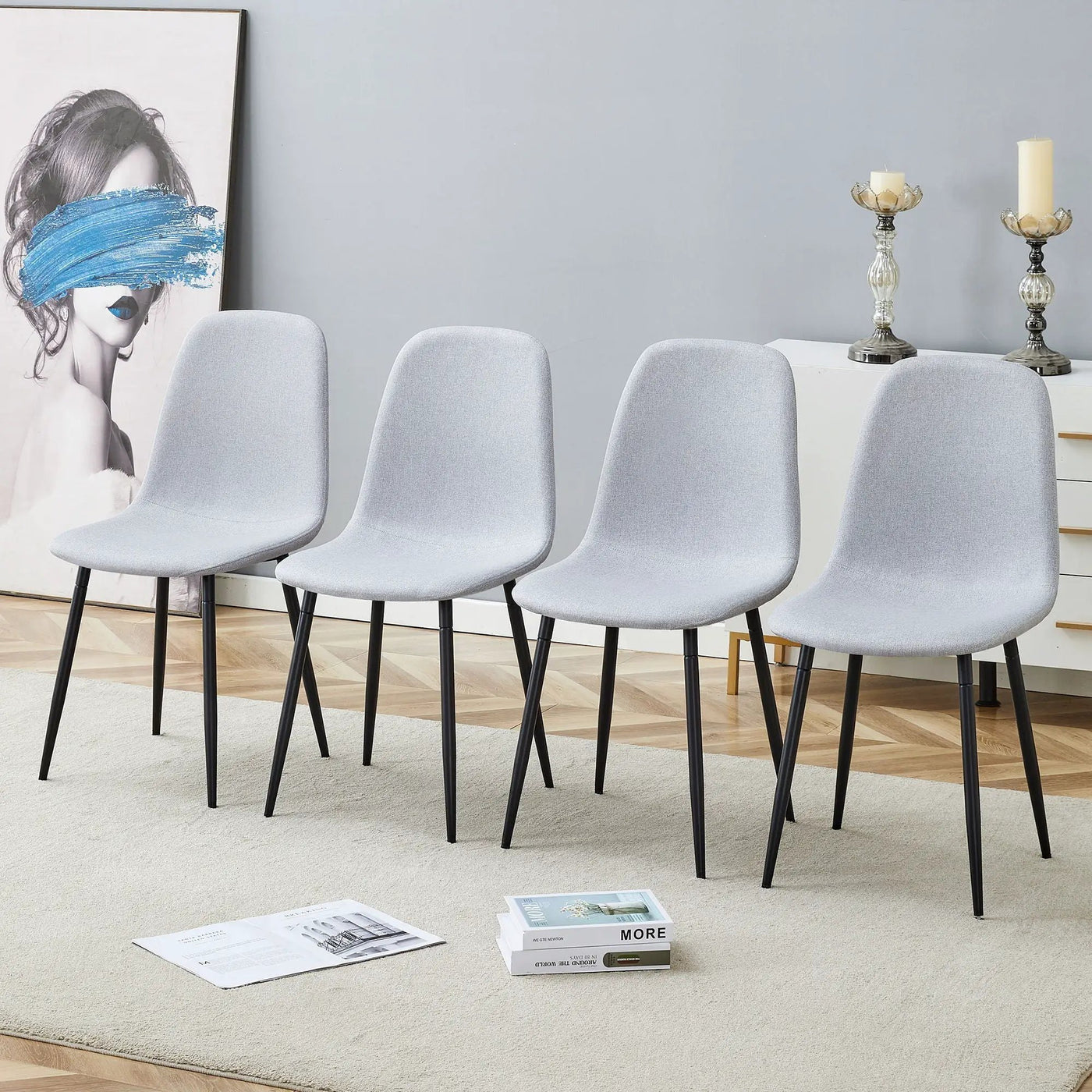 Modern Medieval Style Cushioned Side Chairs Set With Metal Legs For Kitchens by HouseOfZazla
