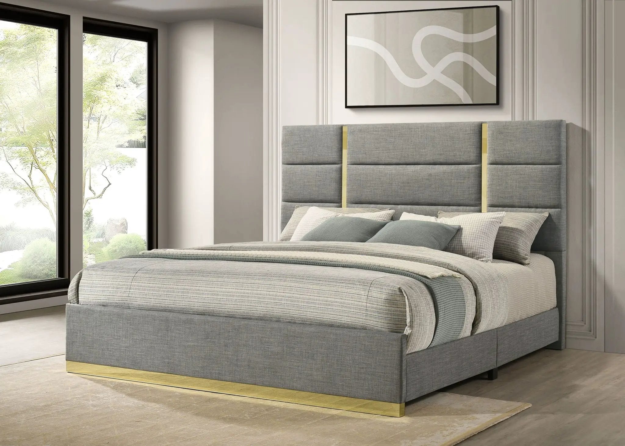 Ines 56-inch Fabric Upholstered Eastern King Panel Bed Grey by Unique Piece Furniture