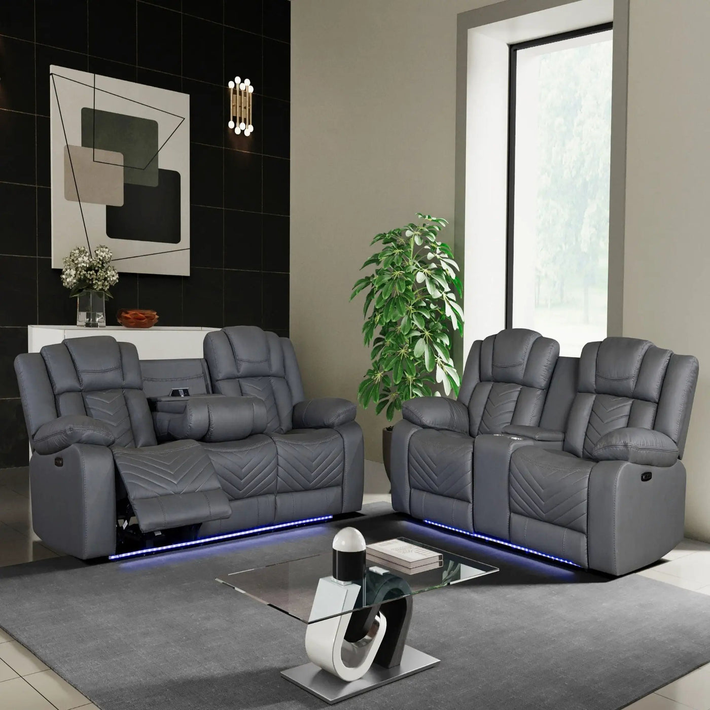 Raize - Power Living Room Set With Storage Console And Cup Holders by HouseOfZazla