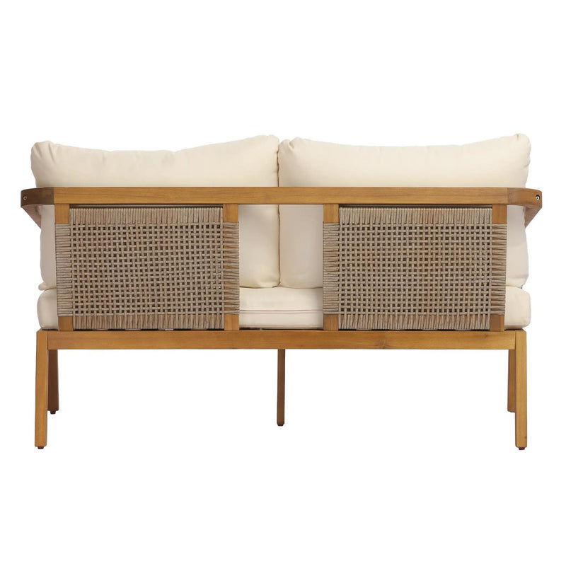 2-Piece Outdoor Loveseat & Coffee Table Set Acacia Wood Frame with PE Wicker Back & Water-Resistant Cushions by HouseOfZazla