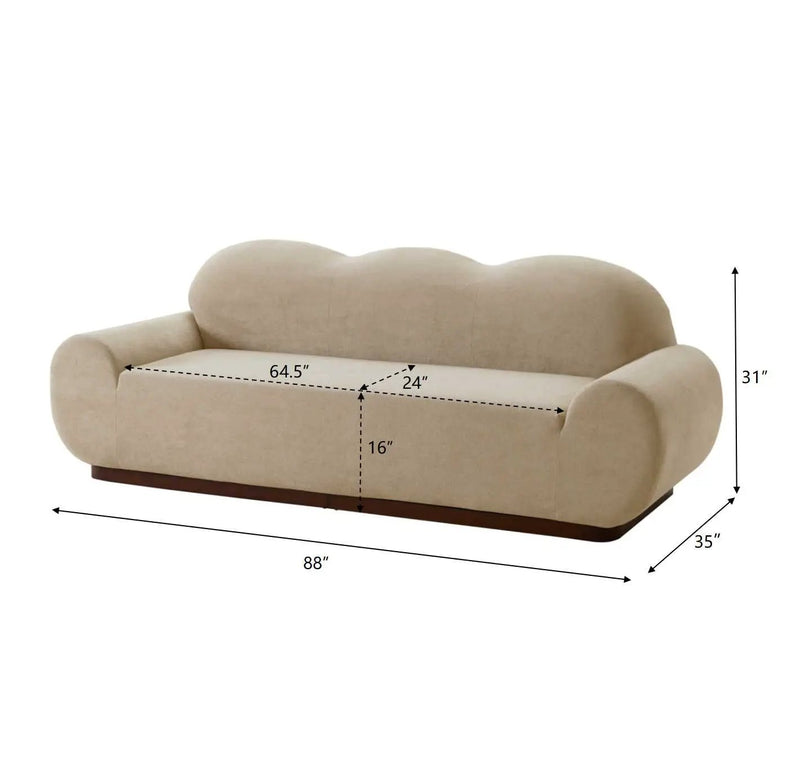 88 in. Round Arm Cloud Curved 3 Seater Modern Upholstered Velvet Sofa by HouseOfZazla