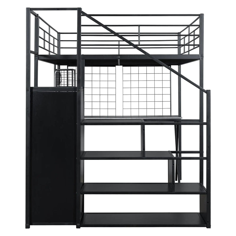 Loft Bed With Built In Work Station, Wardrobe, Storage Staircase And LED