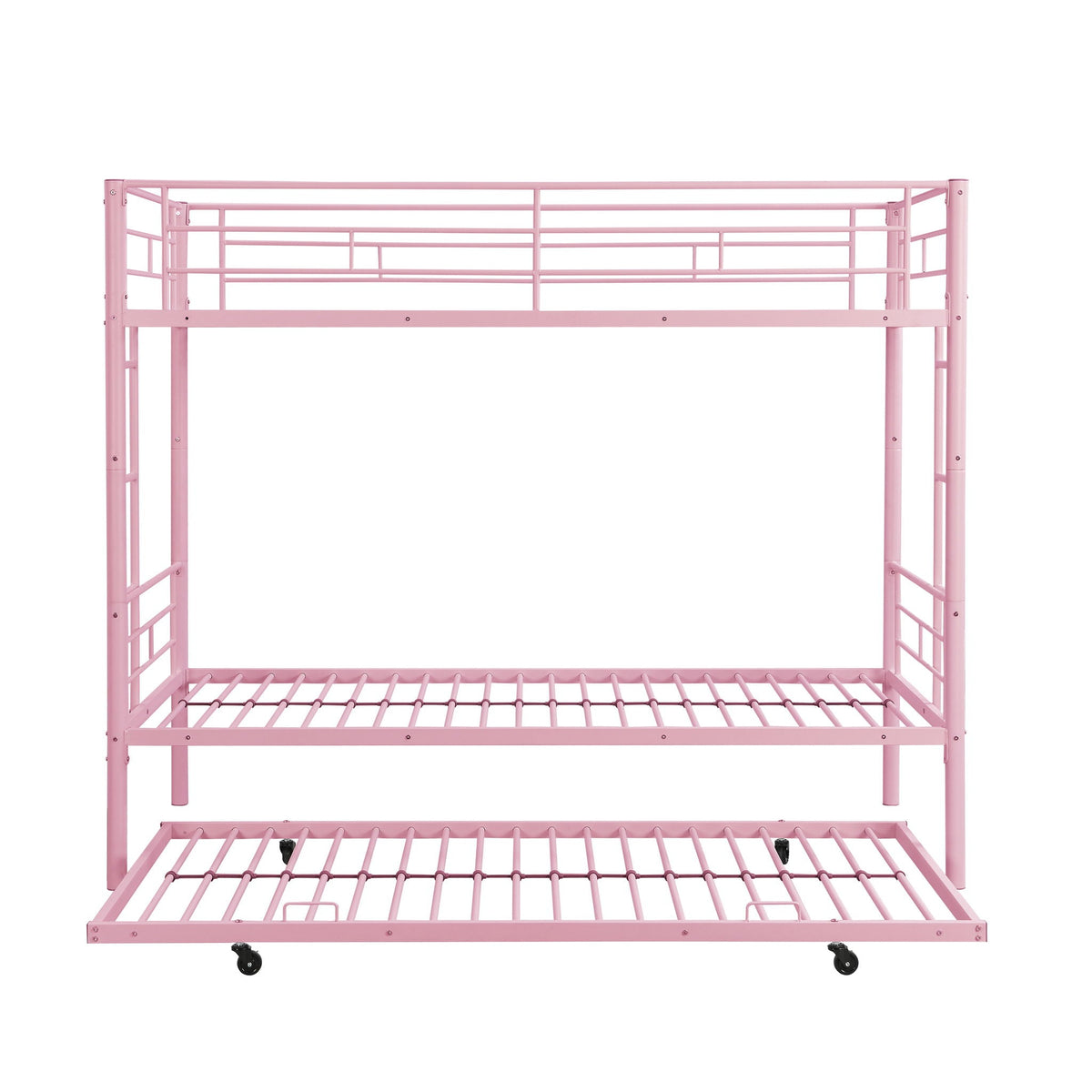 Twin Over Twin Bunk Bed with Trundle - Sturdy Metal Frame - Pearl Silver, White, or Pink, photo 18 of 39