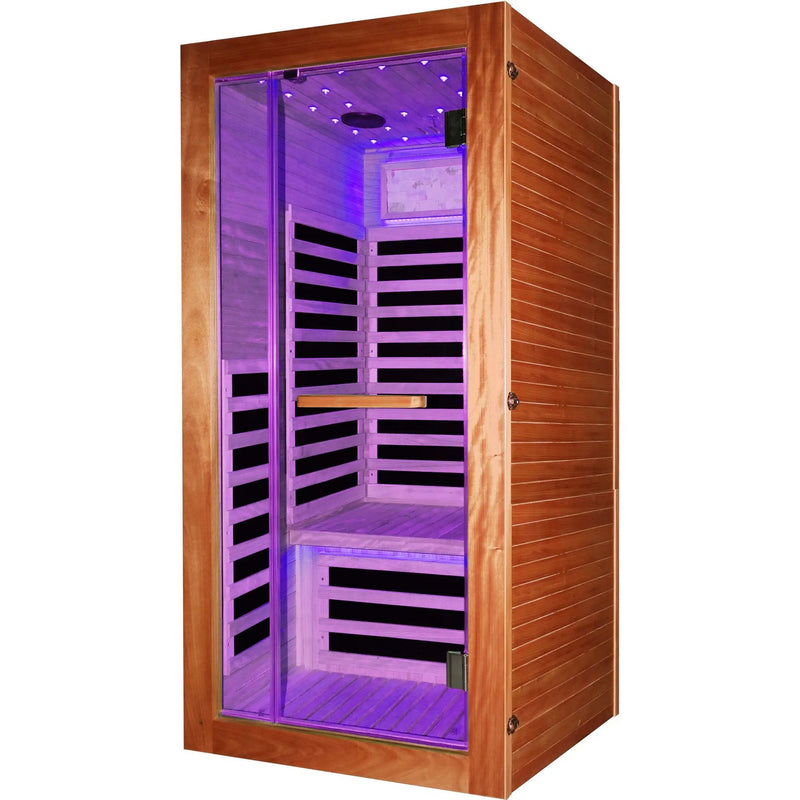 Single Person Sauna Room With LED Lighting, Epoxy Heating Plates, And Compact Design - American White Oak by HouseOfZazla