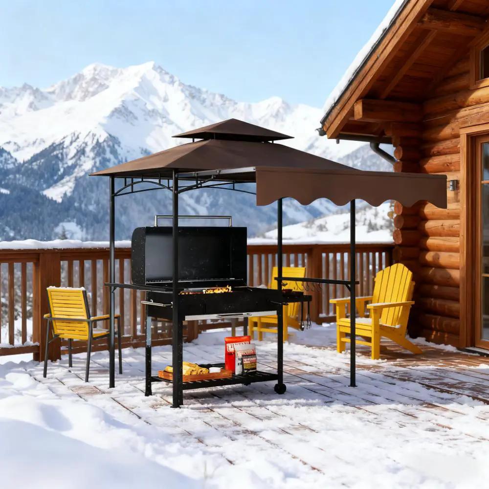 Outdoor Grill Gazebo 8' x 5' Gazebo Shelter with Side Awning by HouseOfZazla