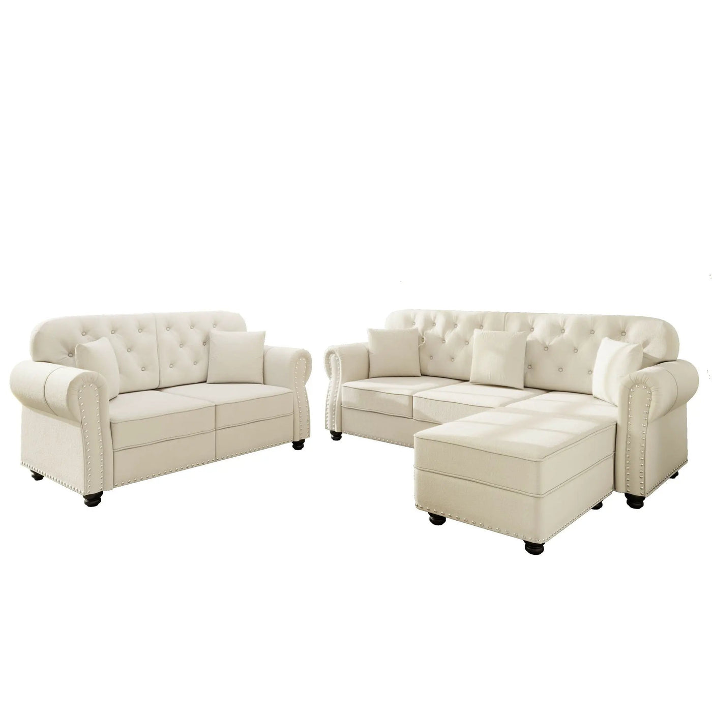 Upholstered Sofa Set With Nailhead Trim And Rolled Armrests, Includes Pillows by HouseOfZazla