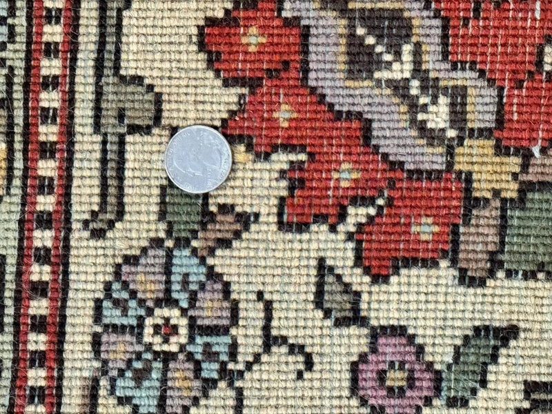 Romanian Rug 10x13, Vintage Handmade Wool Carpet, Floral Pattern, Birds, Red and Cream, Signed By Masterweaver, Persian Rug by Jewel Rugs