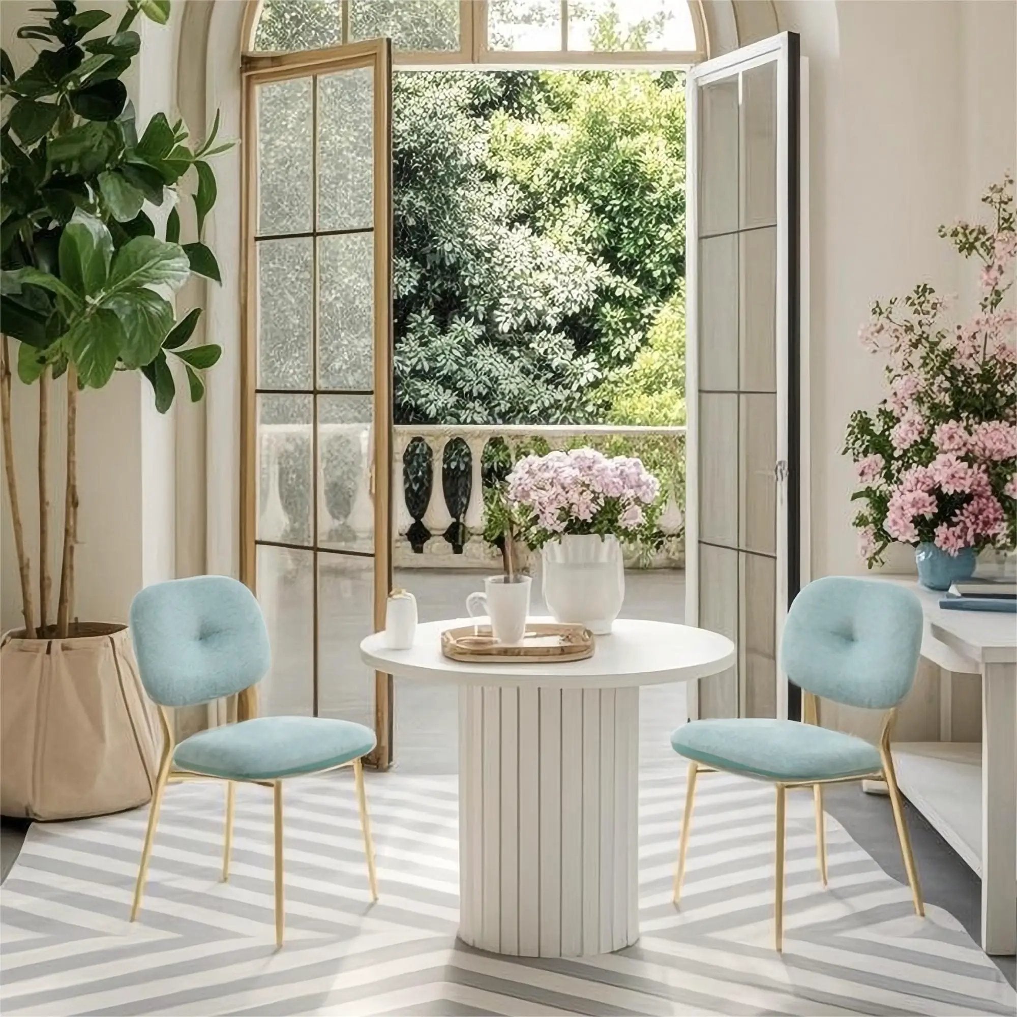 Modern Dining Chairs (Set of 2) Upholstered Accent Chairs With Metal Legs Space Saving Contemporary Seating - Green by HouseOfZazla