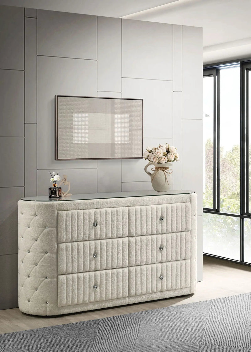 Sonya 6-drawer Upholstered Bedroom Dresser Ivory by Unique Piece Furniture