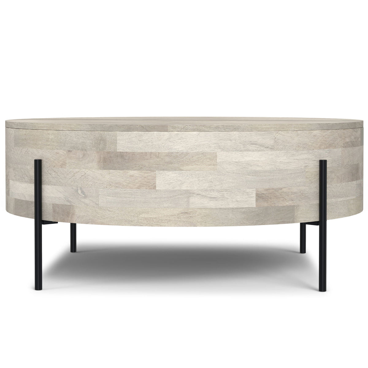 Drum Coffee Table with Solid Mango Wood Construction - Light Brown, White, Dark Brown, photo 10 of 22