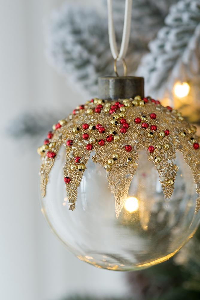 Glass Christmas Ball Ornaments with Glitter & Painting - Gold or White