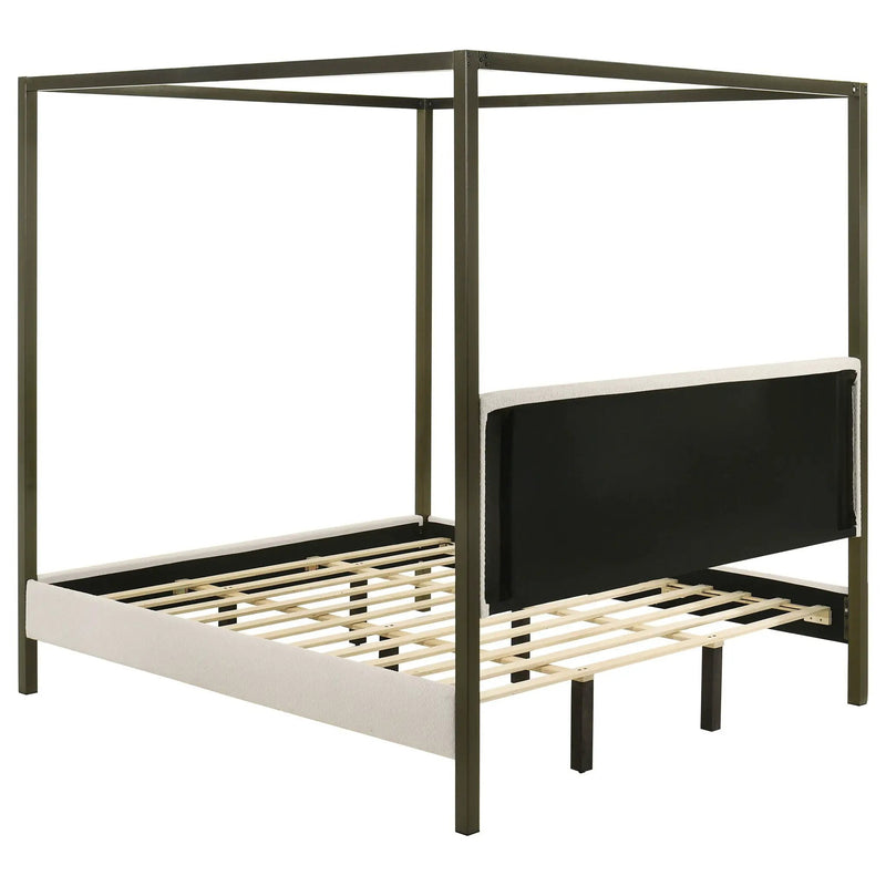 Monroe Upholstered Eastern King Canopy Bed Vanilla by Unique Piece Furniture