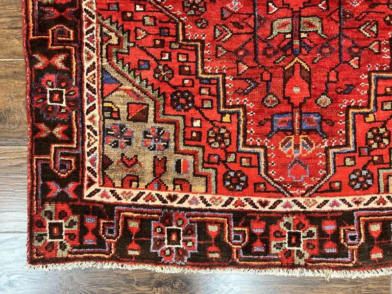Antique Persian Tribal Rug 4x7, Red, Geometric Medallion, Handmade, Wool, Persian Zanjan Rug by Jewel Rugs