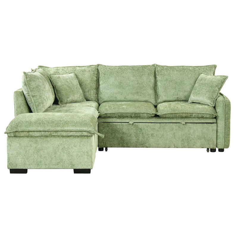 Convertible Sofa Bed Sectional Sofa Sleeper L-Shaped Sofa With A Storage Ottoman, Two Pillows, Two Power Sockets And Two USB Ports For Living Room by HouseOfZazla