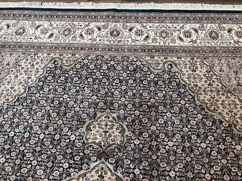 Sino Persian Rug 9x12, Dark Green and Ivory, Medallion, Mahi Herati, Elegant Oriental Carpet, Wool Hand Knotted Traditional Room Sized Rug by Jewel Rugs