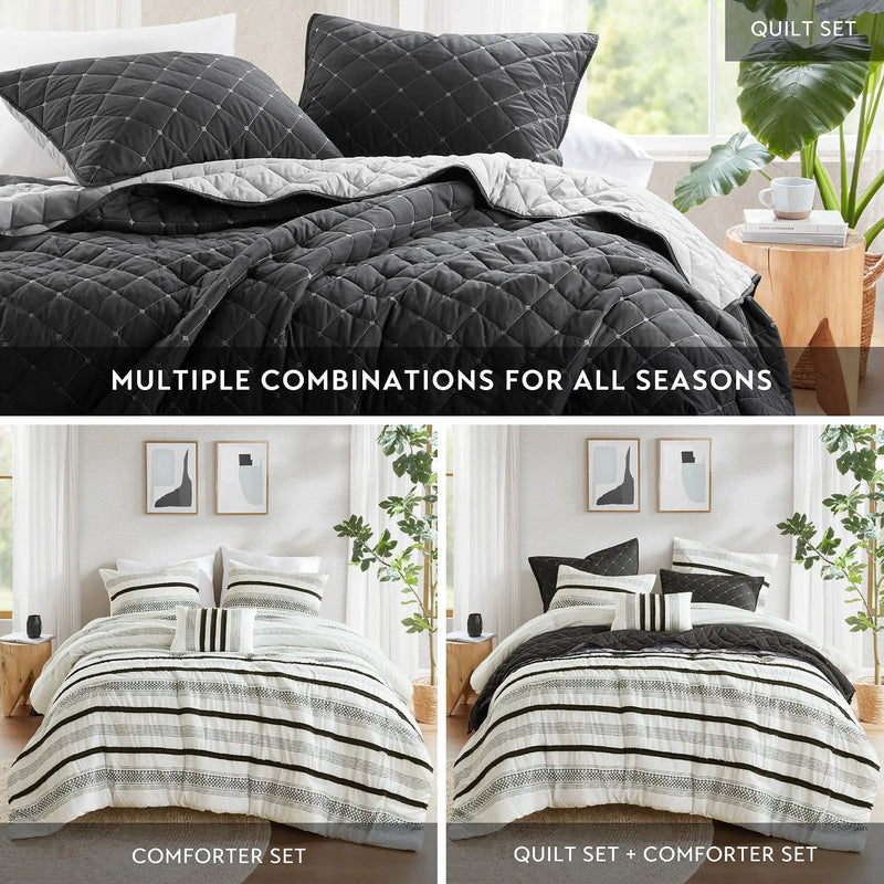 7 Piece Stripe Comforter and Quilt Set - King/Cal King by HouseOfZazla