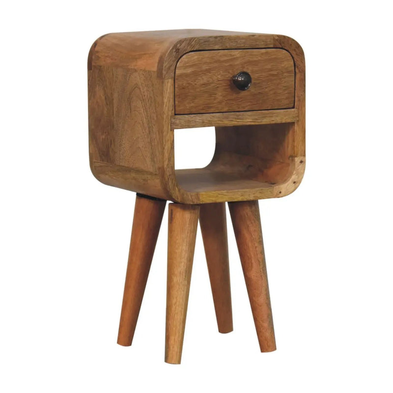 Solid Wood Extra Mini Oak-ish Curve Lower Bedside Table by HouseOfZazla