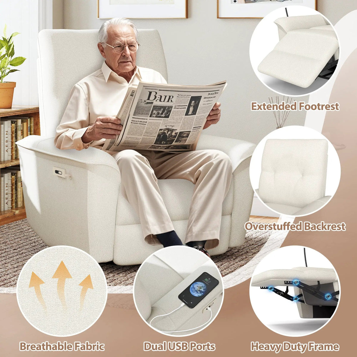 270° Power Swivel Rocker Recliner Chair with Phone Holder by HouseOfZazla