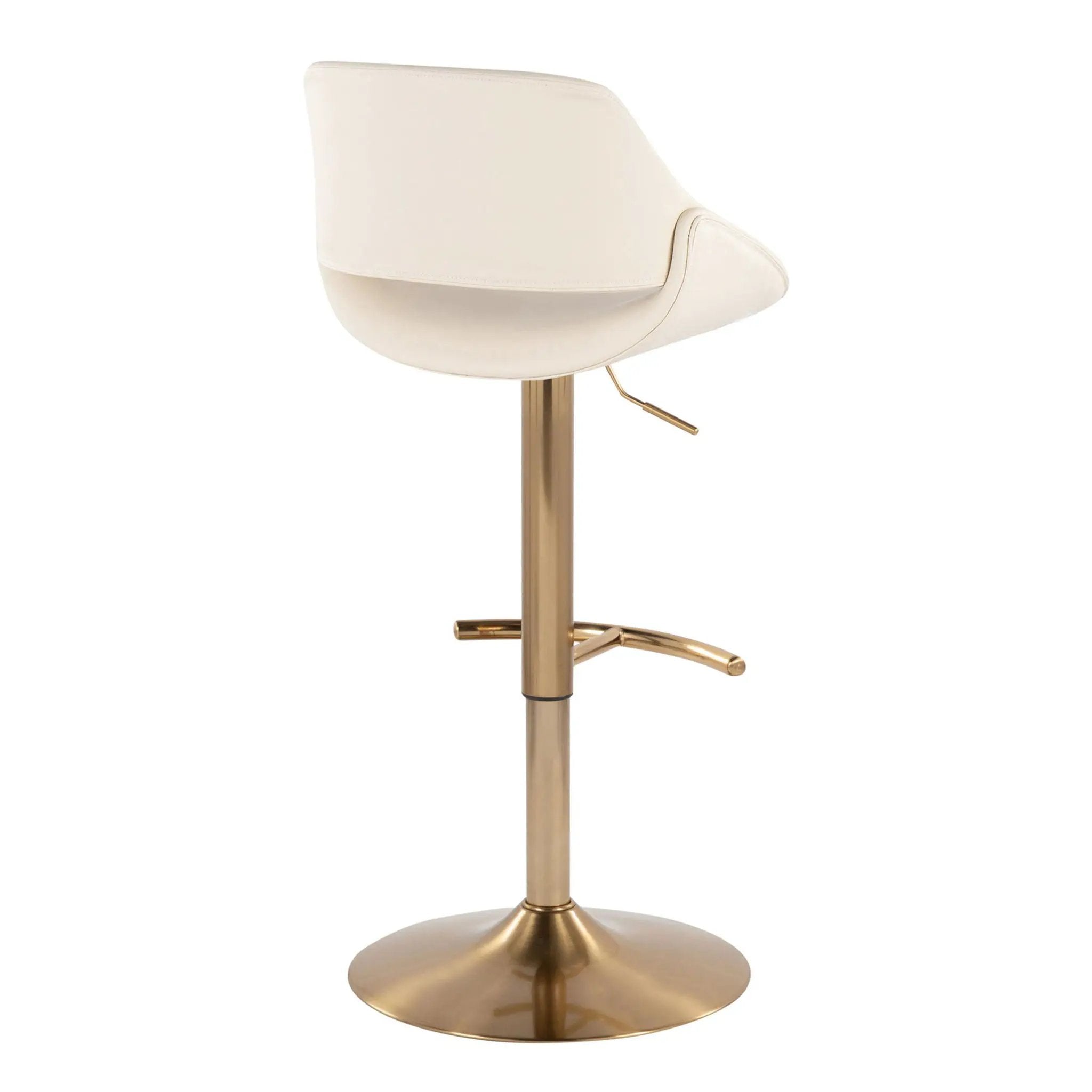 Fabrico - Contemporary Adjustable Barstool With Swivel With Rounded T Footrest (Set of 2) - Gold / Cream by HouseOfZazla