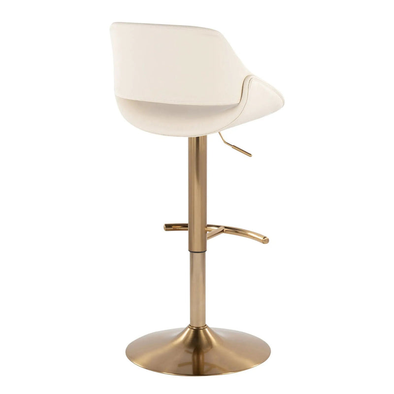 Fabrico - Contemporary Adjustable Barstool With Swivel With Rounded T Footrest (Set of 2) - Gold / Cream by HouseOfZazla