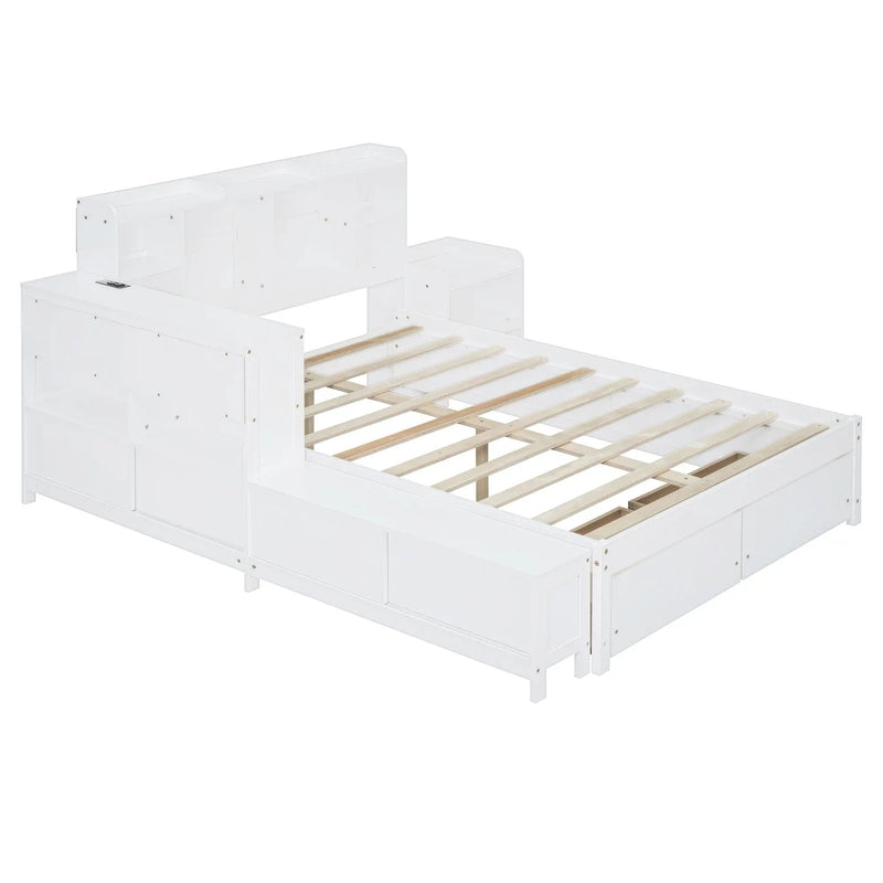 Platform Bed With Multi Functional Storage Space, Nightstand, 2 Drawers, USB Ports And Desk by HouseOfZazla