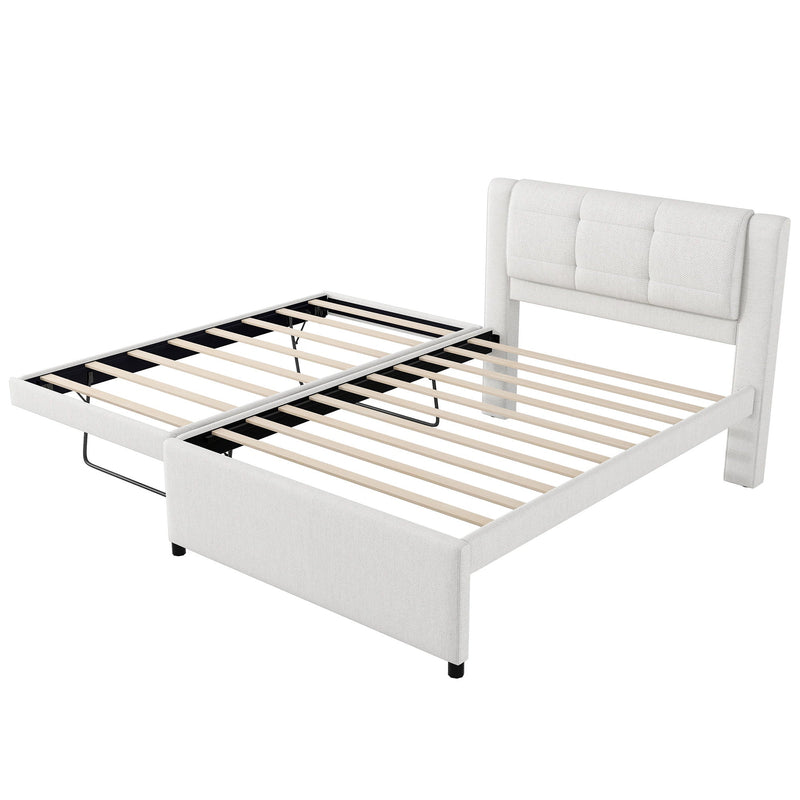 Upholstery Platform Bed With Trundle, Trundle Can Be Flat Or Erected by HouseOfZazla