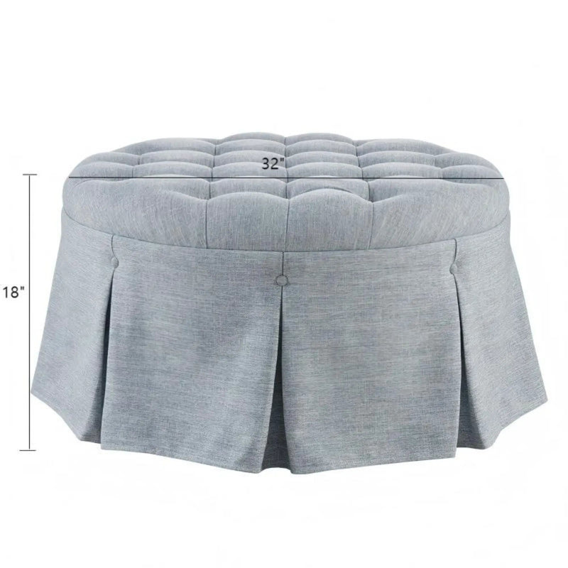 Skirted Tufted Round Ottoman With Button Top - Gray by HouseOfZazla