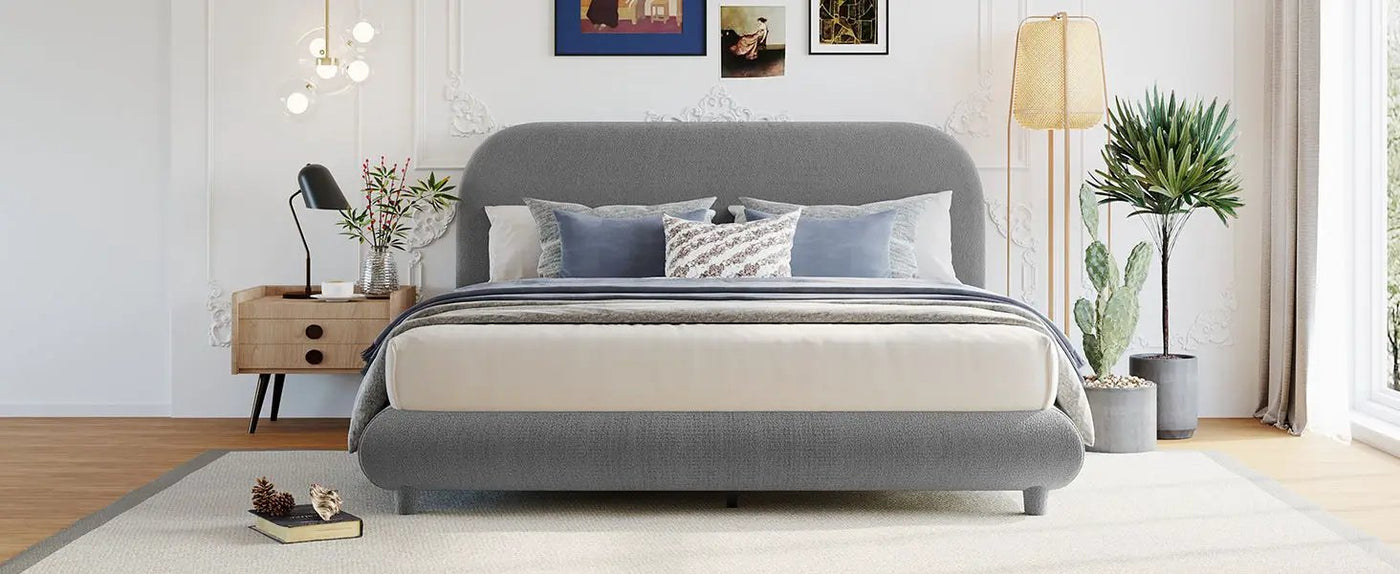 Upholstered Platform Bed With Thick Solid Frame And Stylish Curve-Shaped Design by HouseOfZazla