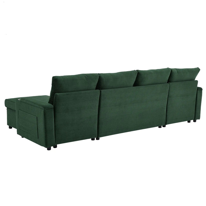 U Shaped Sectional Sofa Bed With Storage Chaise Lounges, USB Ports, And Cup Holders by HouseOfZazla