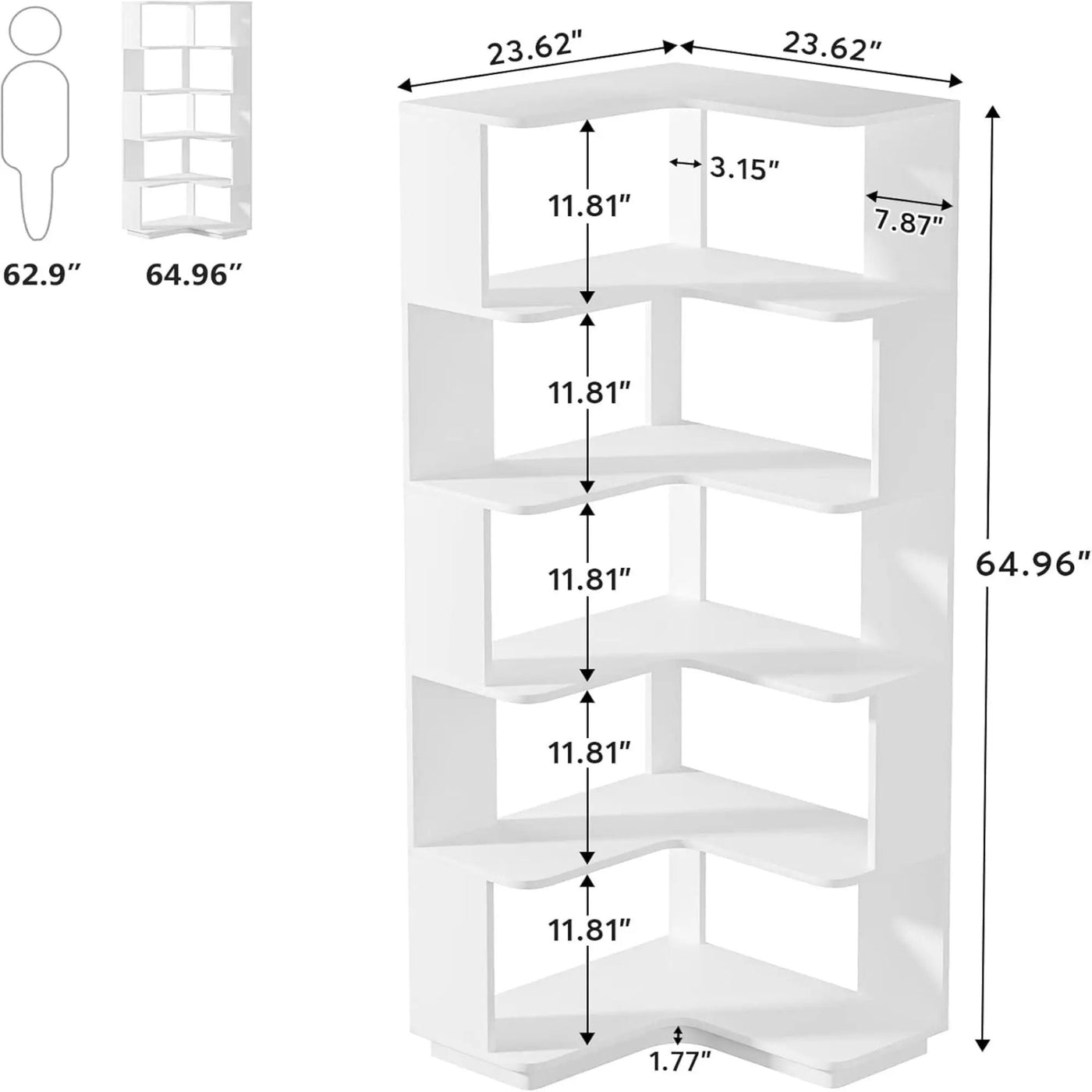 6 Tier Corner Bookshelf, L-Shaped Freestanding Shelf With Anti Drop Panels by HouseOfZazla