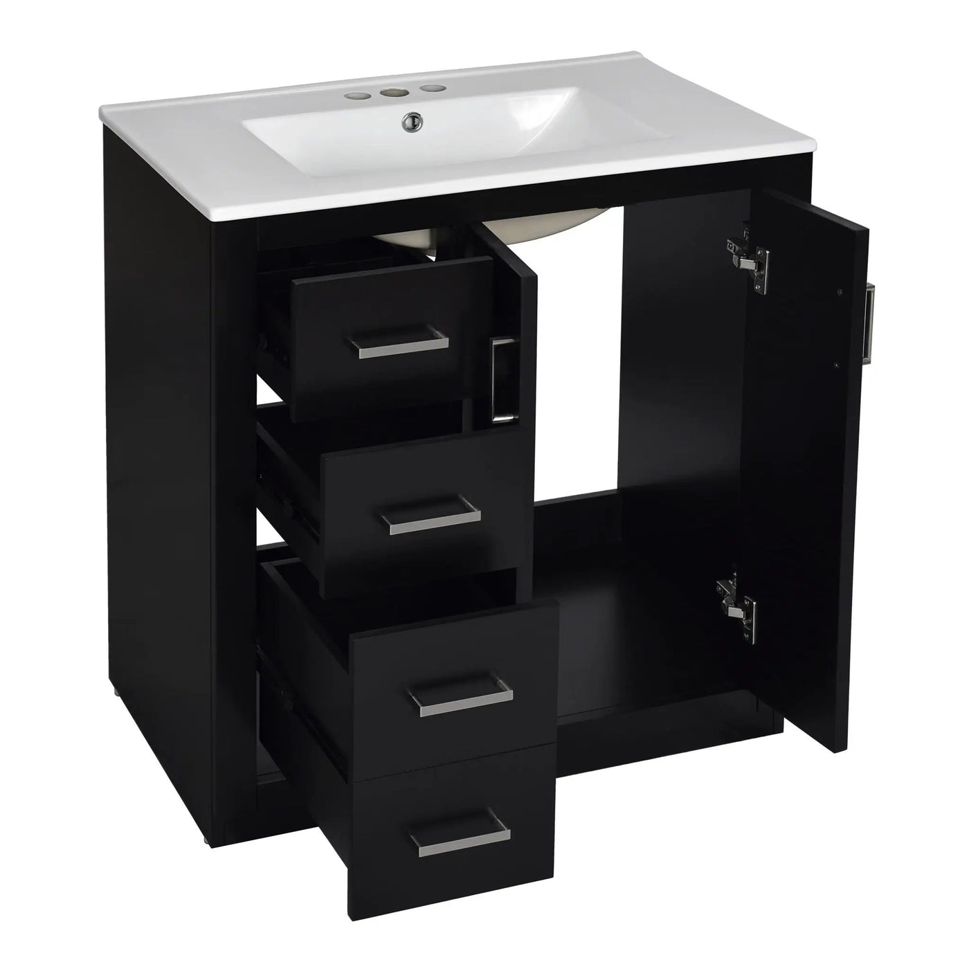 Ceramic Sink Combo, Freestanding Vanity Set With 3 Drawers & Soft Closing Doors by HouseOfZazla