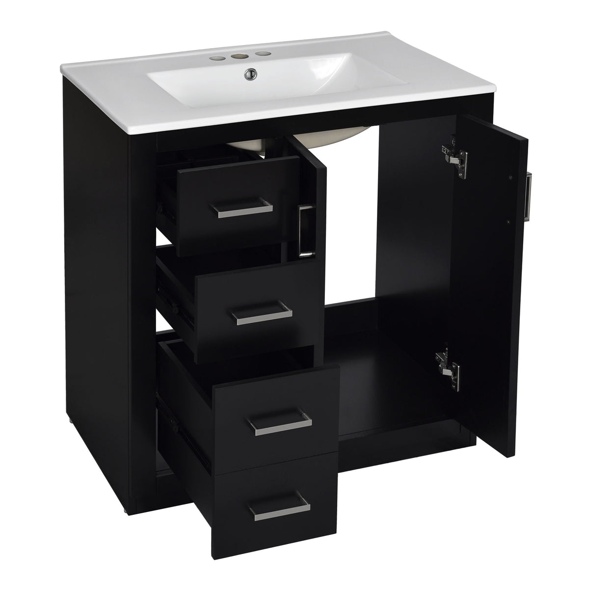 Ceramic Sink Vanity Combo with 3 Drawers and Soft Closing Doors - 30"