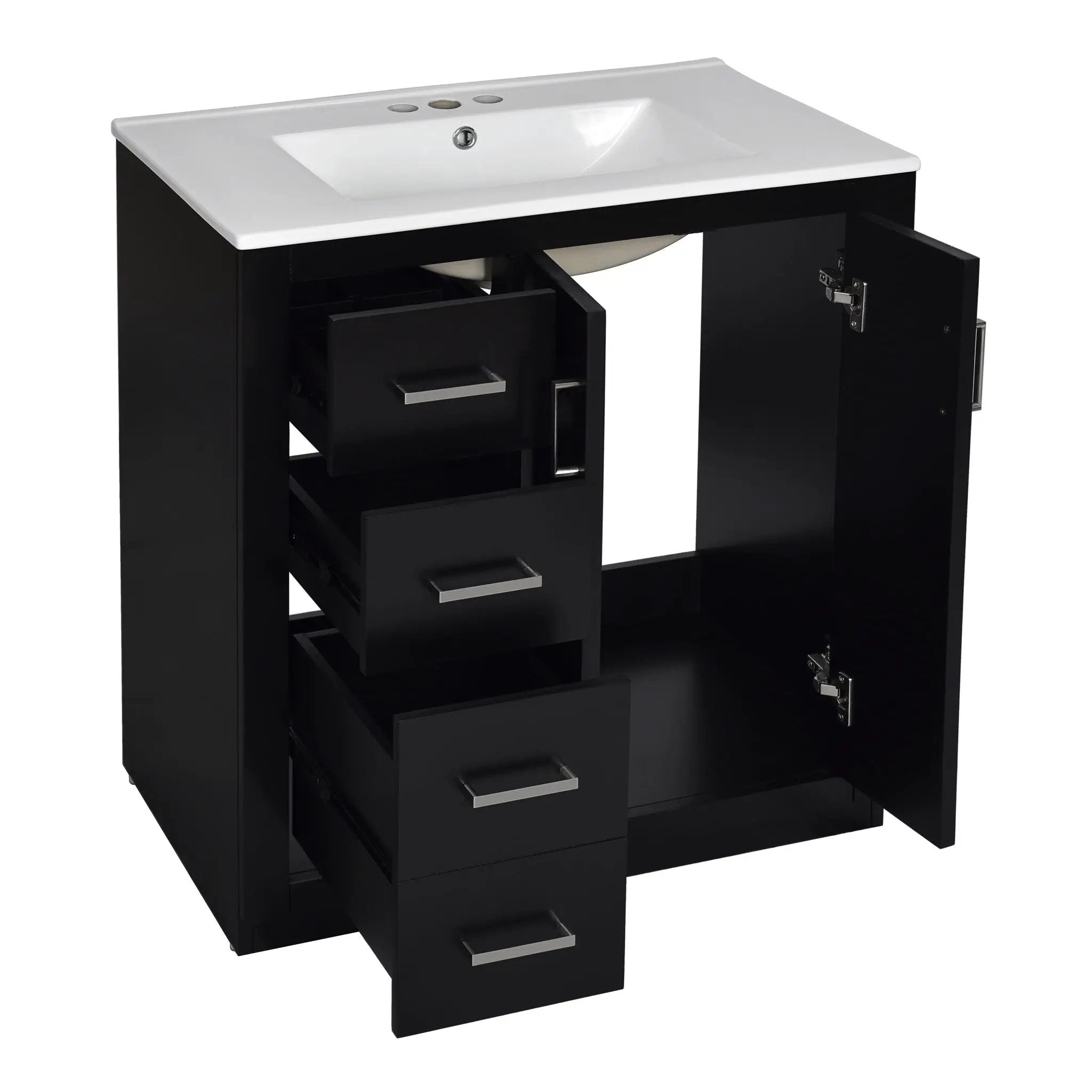 Ceramic Sink Combo, Freestanding Vanity Set With 3 Drawers & Soft Closing Doors by Unique Piece Furniture