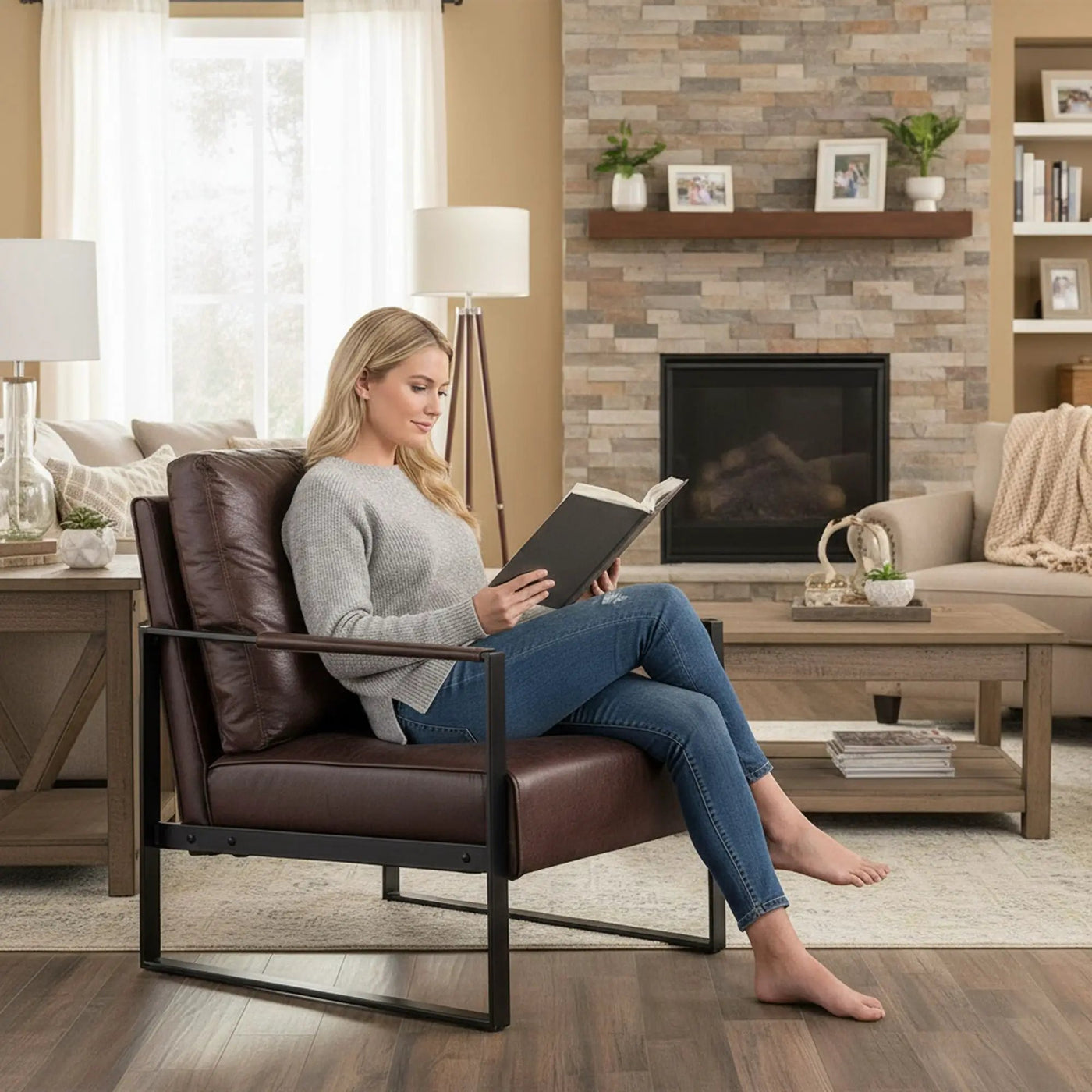 Classic Mid Century Modern Accent Chair With Durable Square Metal Frame, Armchair by HouseOfZazla