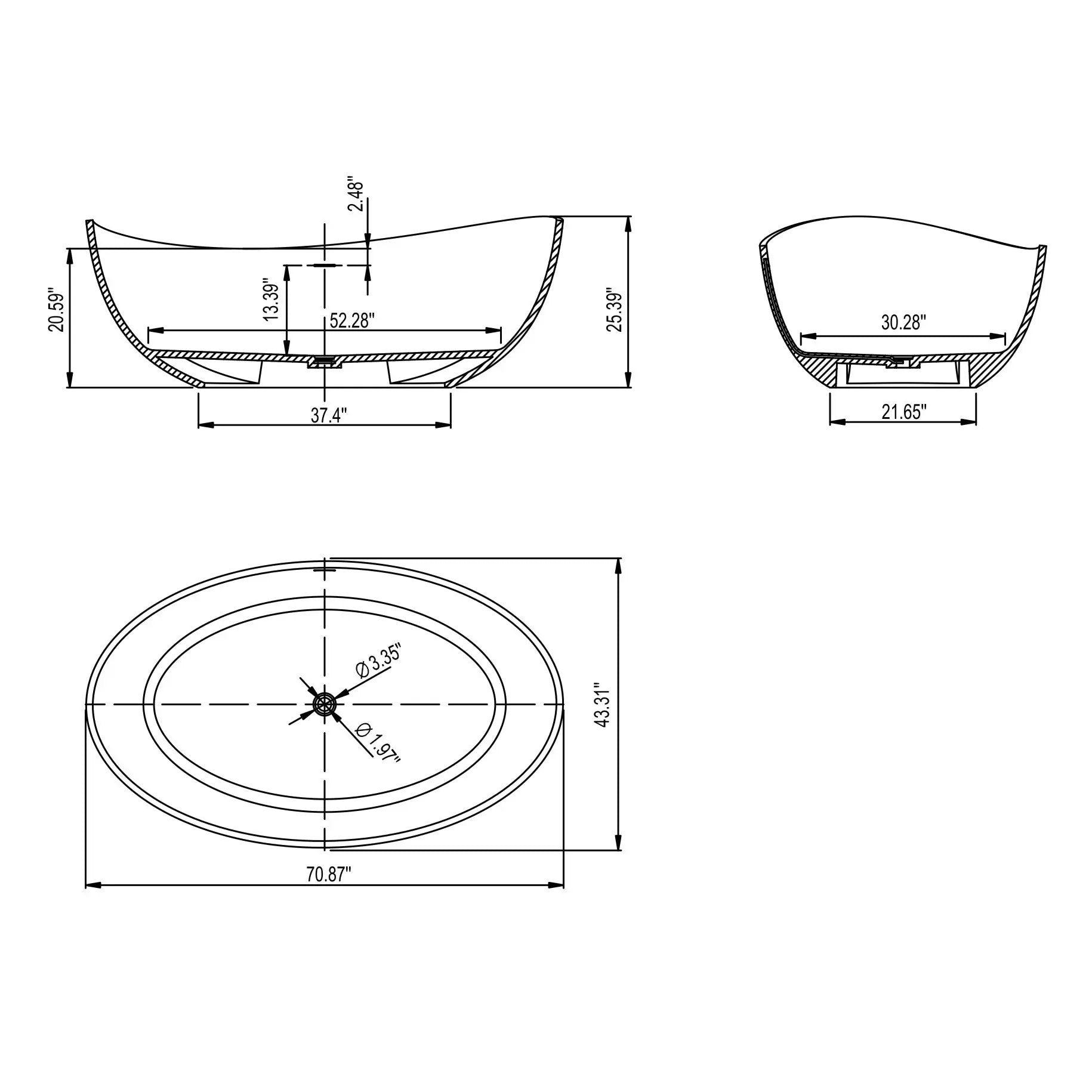 71 Inch Freestanding Solid Surface Soaking Bathtub by HouseOfZazla