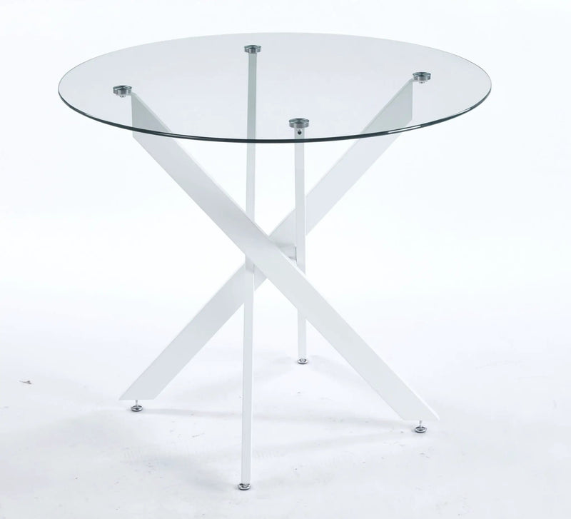 Dining Table With Cross Metal Leg And Tempered Glass, Modern Space Saving Kitchen Table For Living Room by Unique Piece Furniture