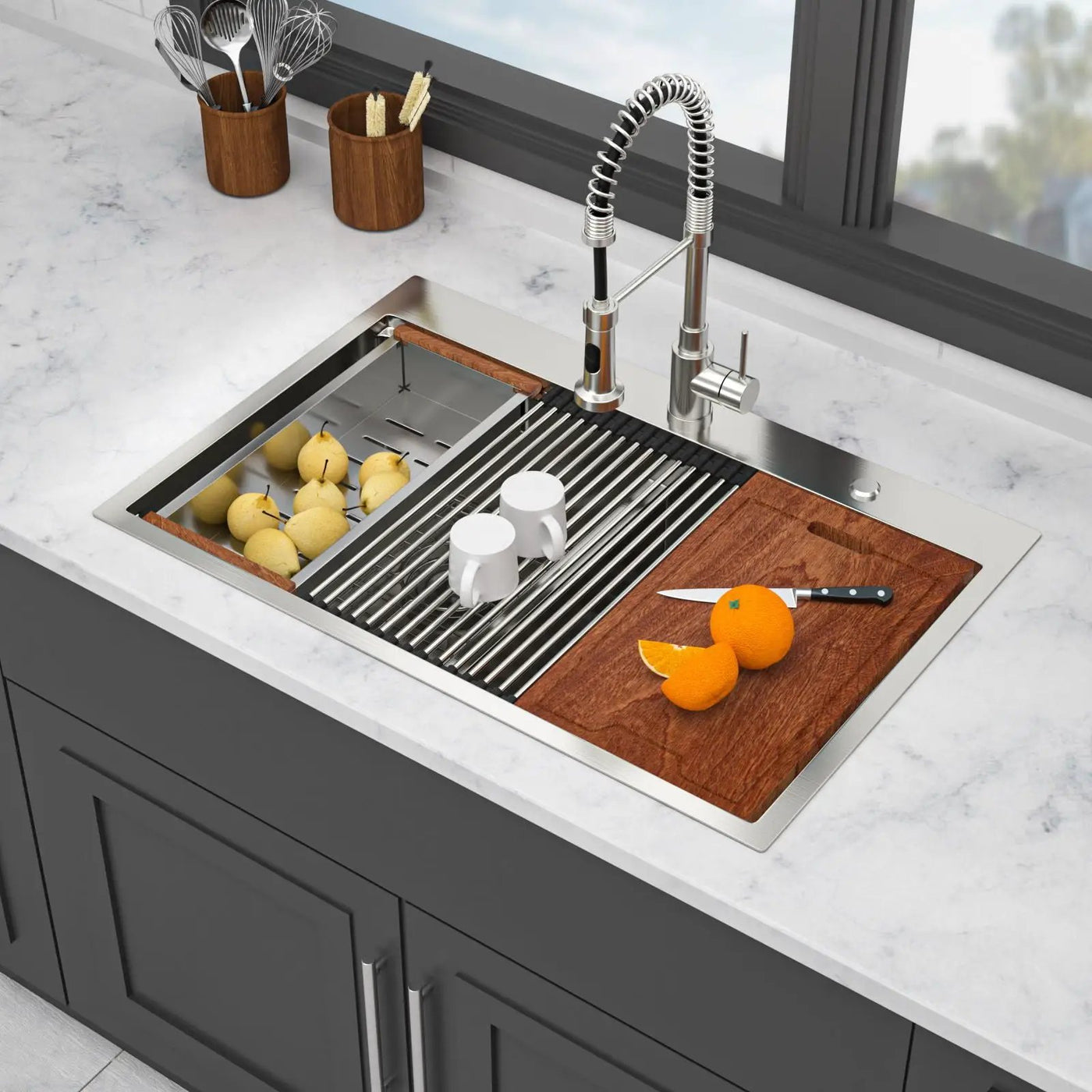 Topmount, Drop In Double Bowl Kitchen Sink by HouseOfZazla