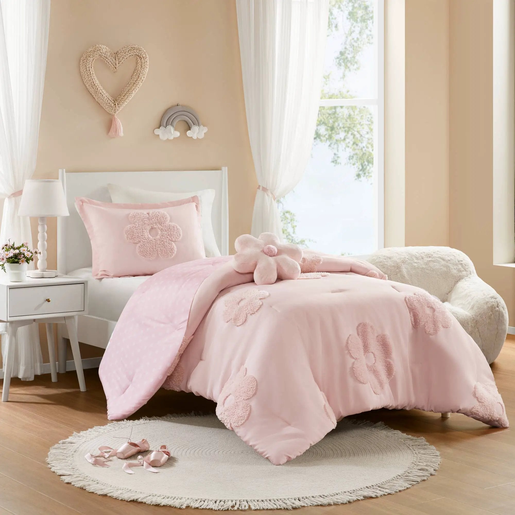 3-Piece Twin Floral Reversible Tufted Chenille Comforter Set by HouseOfZazla
